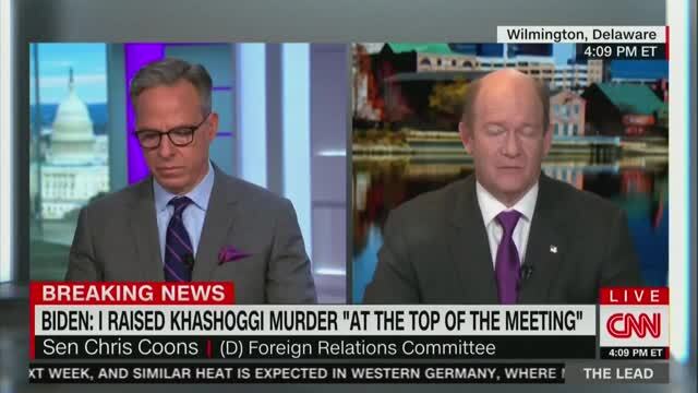 Jake Tapper Is Brutally Skeptical of Chris Coons’ Defense of Biden on Saudi Crown Prince: ‘Senator, First of All…’