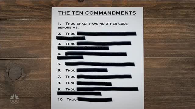Meyers: ‘Because It’s a ‘Trump Bible,’ Most of the Ten Commandments Are Blacked Out’