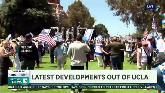 Fights Break out Between Pro-Israel and Pro-Palestine Protesters as Star Spangled Banner Plays at UCLA